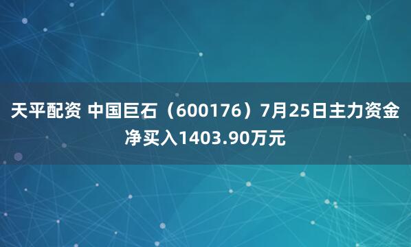 天平配资 中国巨石（600176）7月25日主力资金净买入1403.90万元
